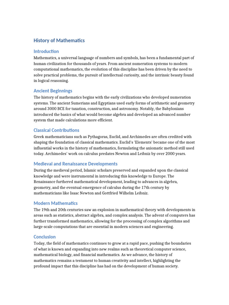 Evolution of Mathematics Through Ages | PDF