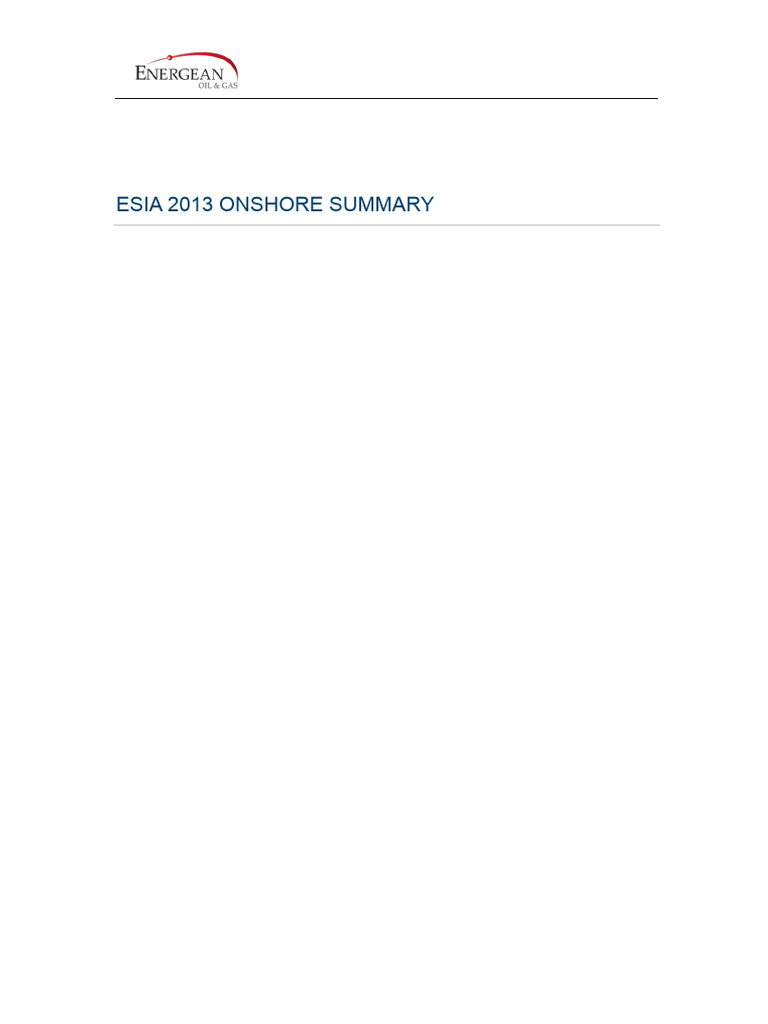 Esia 2013 Onshore Summary | PDF | Natural Gas | Sulfur