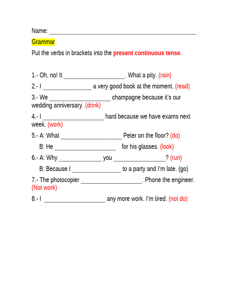 3 - CLASS Grammar Present Progressive | PDF