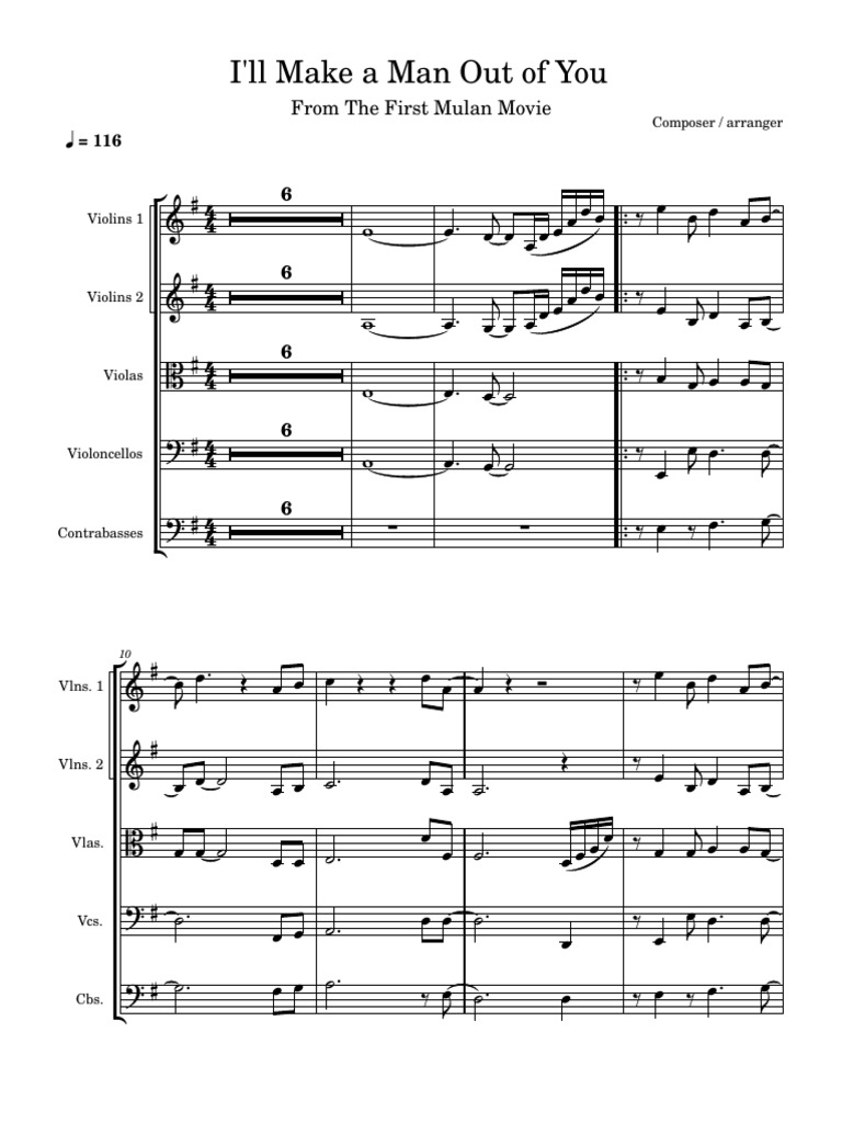 Mulan: I'll Make a Man Out of You Score | PDF | Continuous Pitch ...