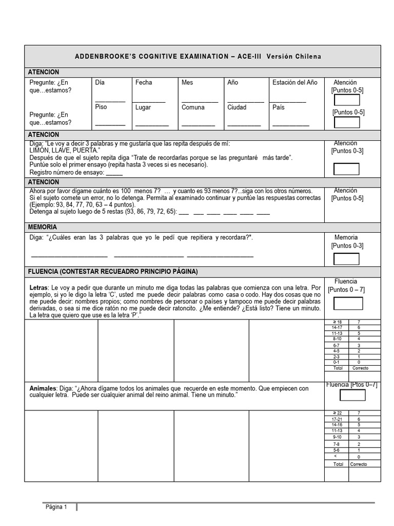 ACE-III Chile: Examen Cognitivo | PDF
