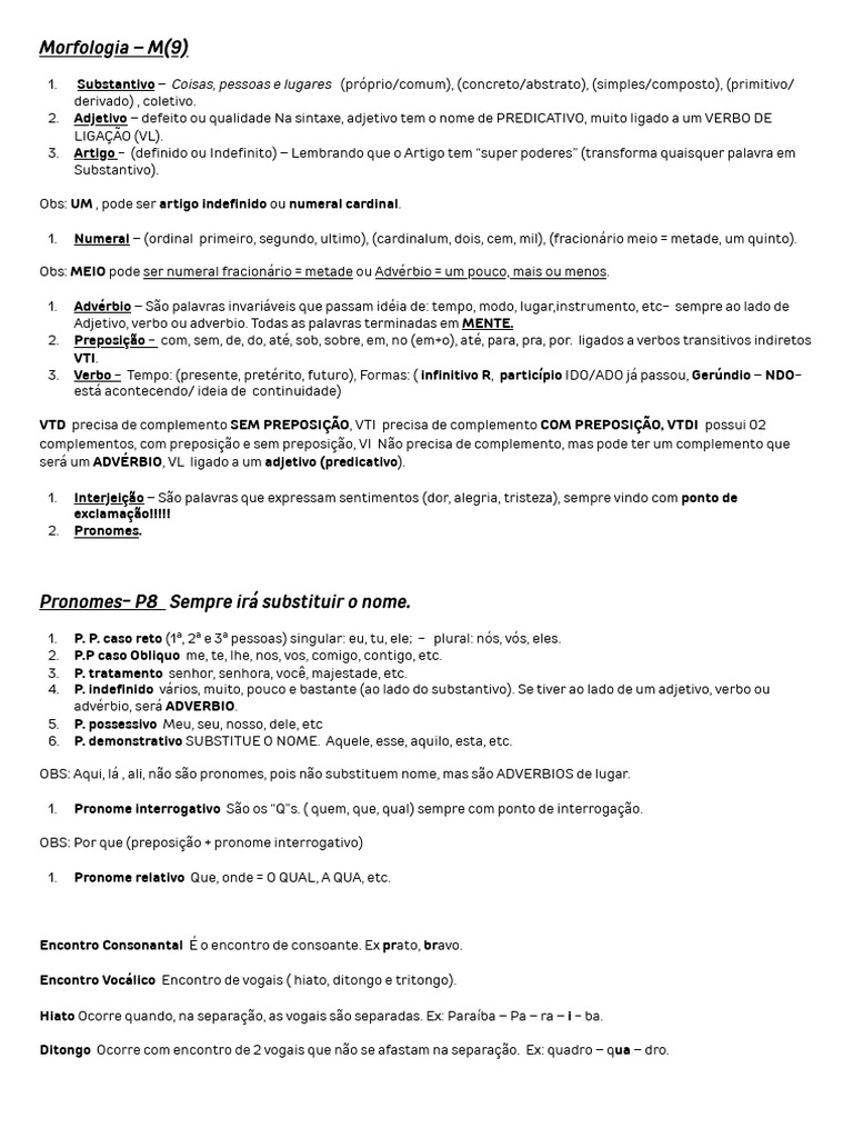 Morfologia da Língua Portuguesa | PDF | Pronome | Assunto (gramática)