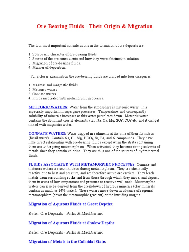 OreBearing Fluids Their Origin & Migration Meteoric Waters PDF