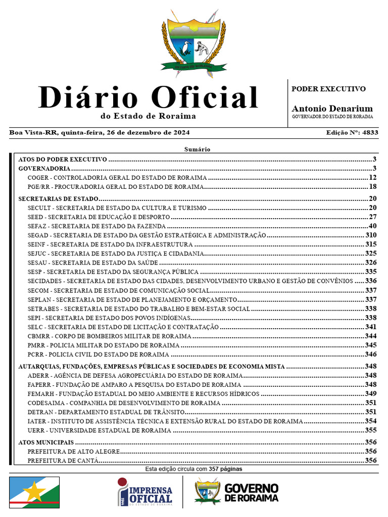 Edição 4833 da Imprensa Oficial RR | PDF | Oficial (Forças Armadas