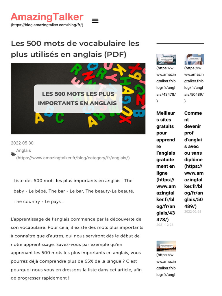 500 mots essentiels en anglais PDF | PDF | Pronom | Langue anglaise