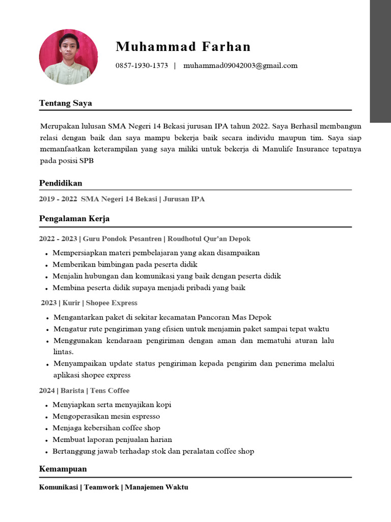 CV Muhammad Farhan _20241123_202851_0000 | PDF