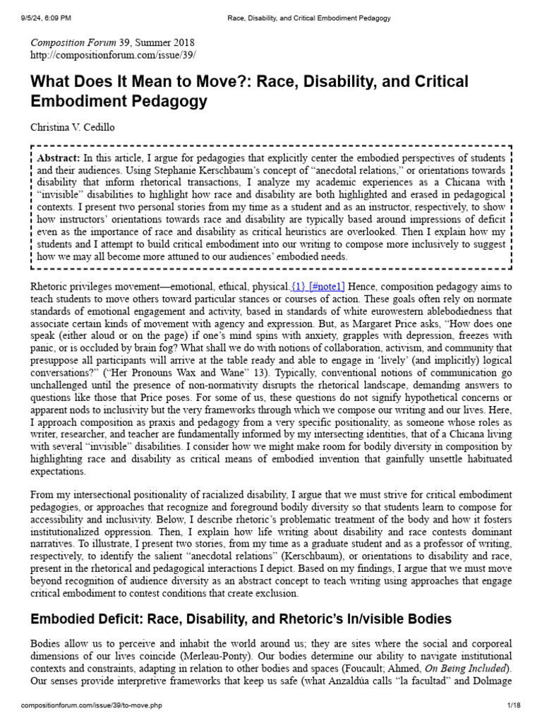 Critical Embodiment in Composition Pedagogy | PDF | Disability | Pedagogy