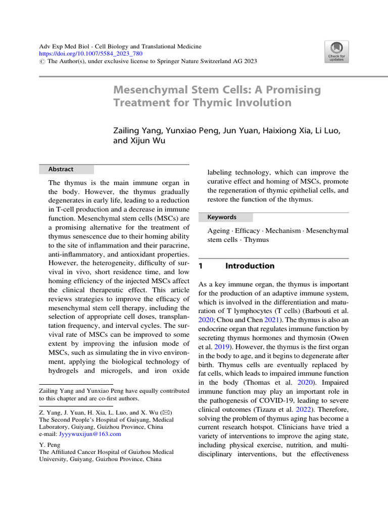 MSCs as Therapy for Thymic Aging | PDF | Mesenchymal Stem Cell | Cell ...