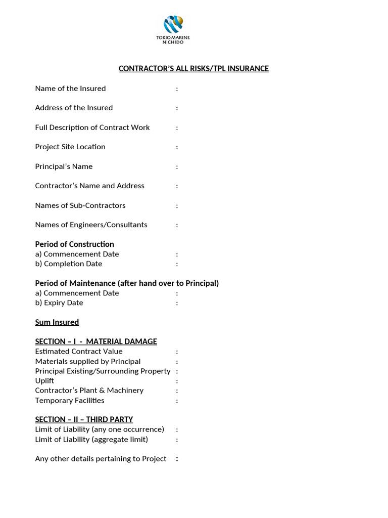 Contractor's Risks Insurance Overview | PDF