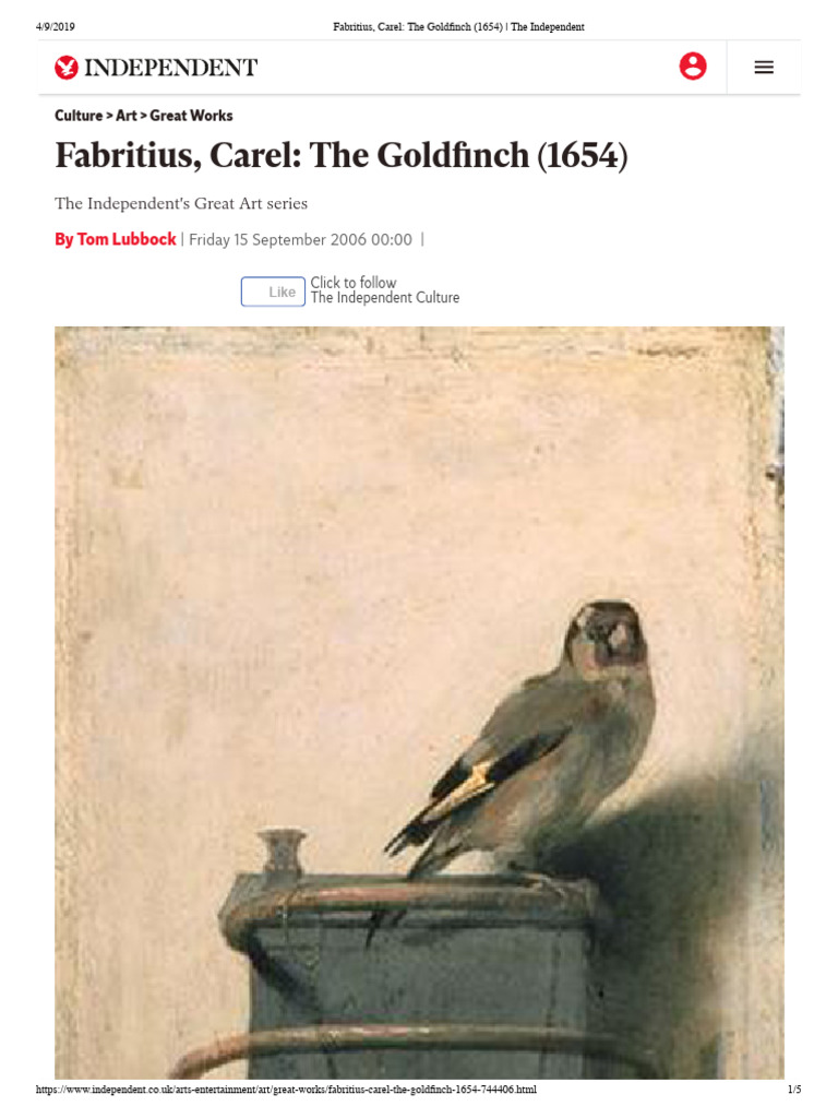 Fabritius, Carel - The Goldfinch (1654) - The Independent | PDF