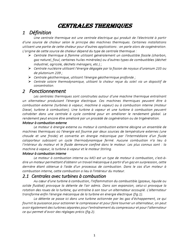 Centrales thermiques modernes et fonctionnement | PDF | Turbine à gaz ...