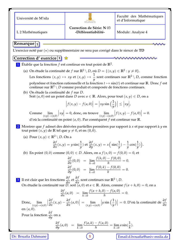 Correction d'exercices sur la différentiabilité | PDF | Calcul ...