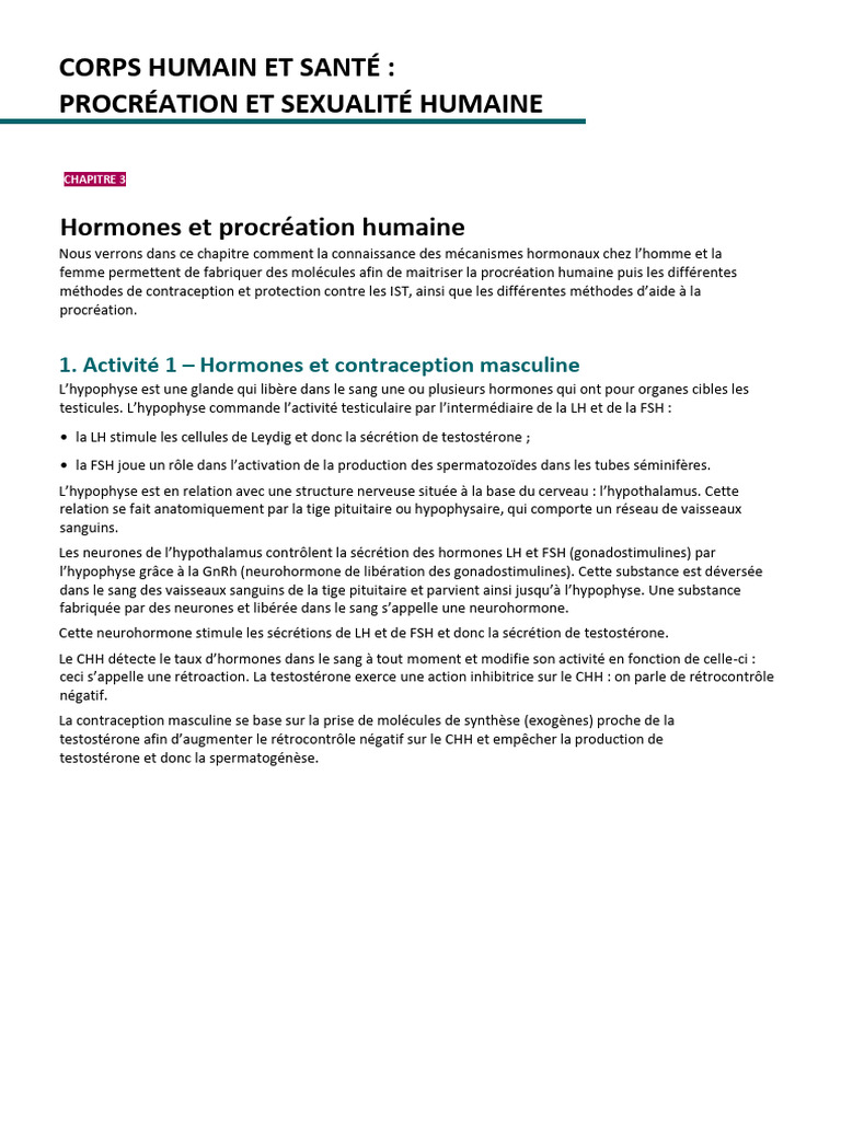 CORPS HUMAIN ET SANTÉ , hormones et procreation | PDF | Progestérone ...