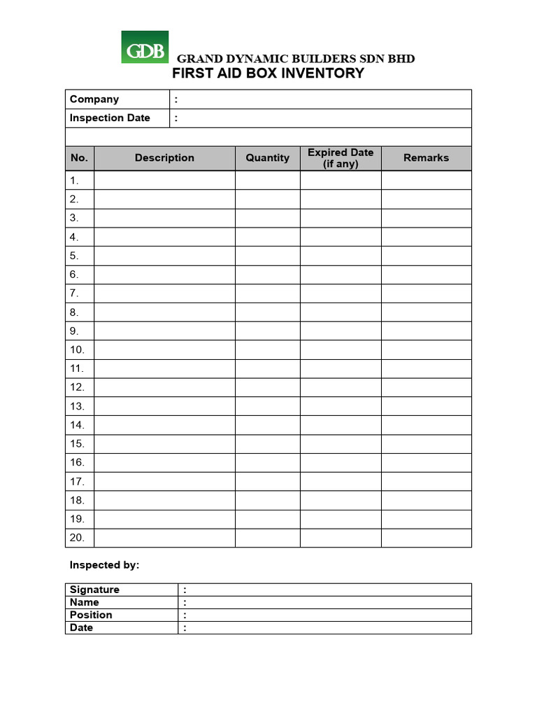 FIRST AID BOX INVENTORY | PDF