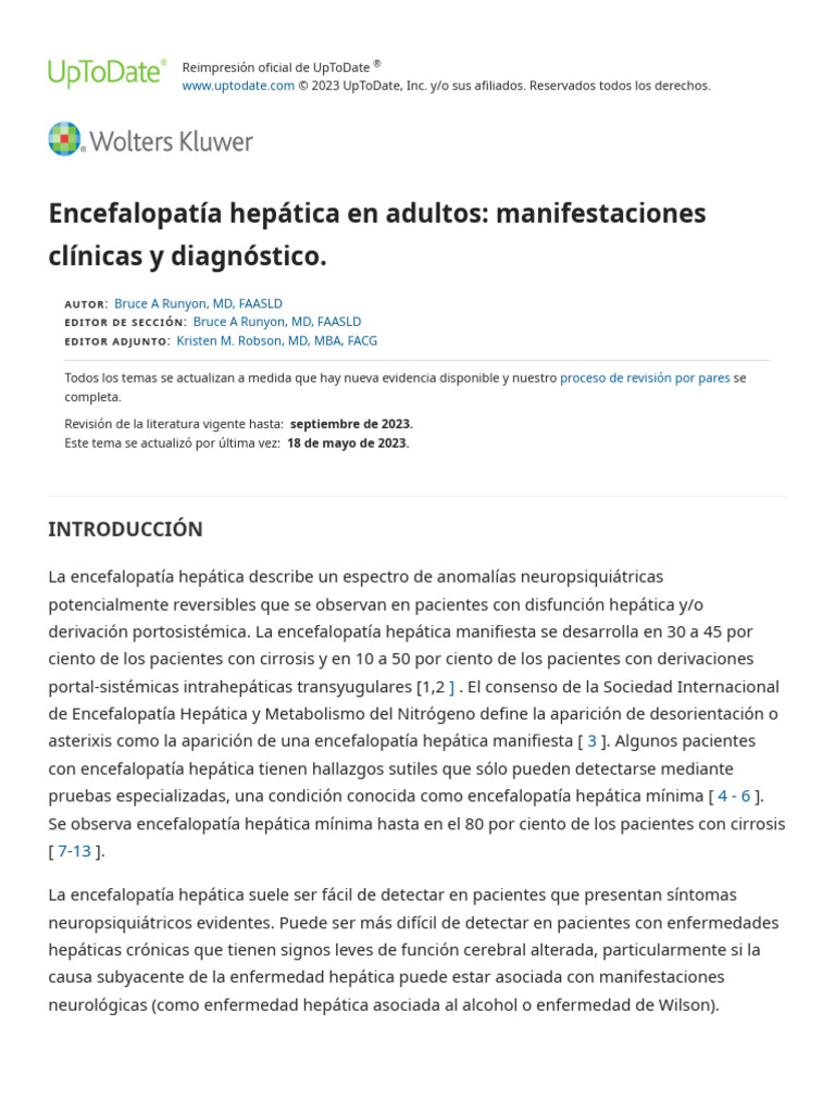 Encefalopatía Hepática en Adultos - Manifestaciones Clínicas y ...
