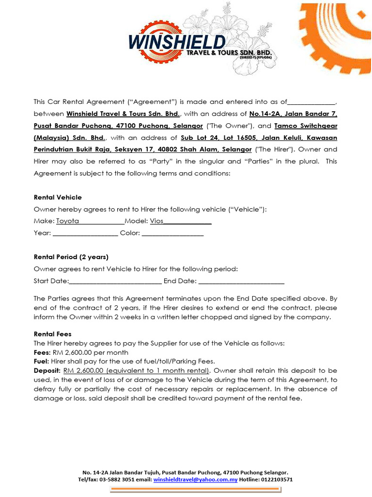 Car Rental Agreement | PDF | Indemnity | Civil Law (Legal System)