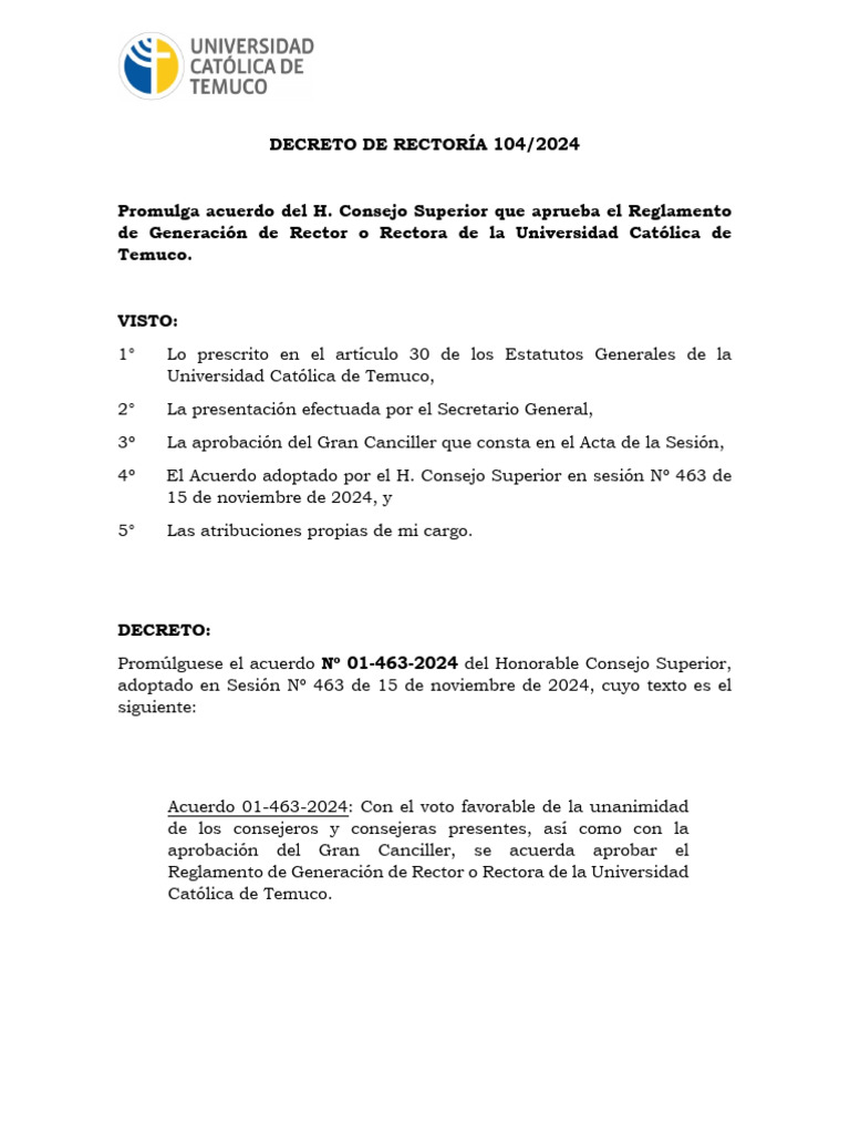 Reglamento de Generación de Rector UCT | PDF | Votación | Iglesia Católica