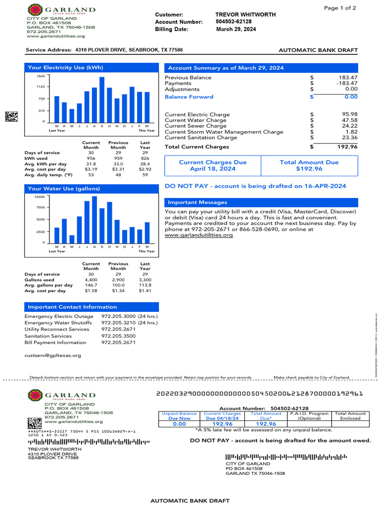 Garland Utility Bill and Outage Info PDF Service Industries Payments