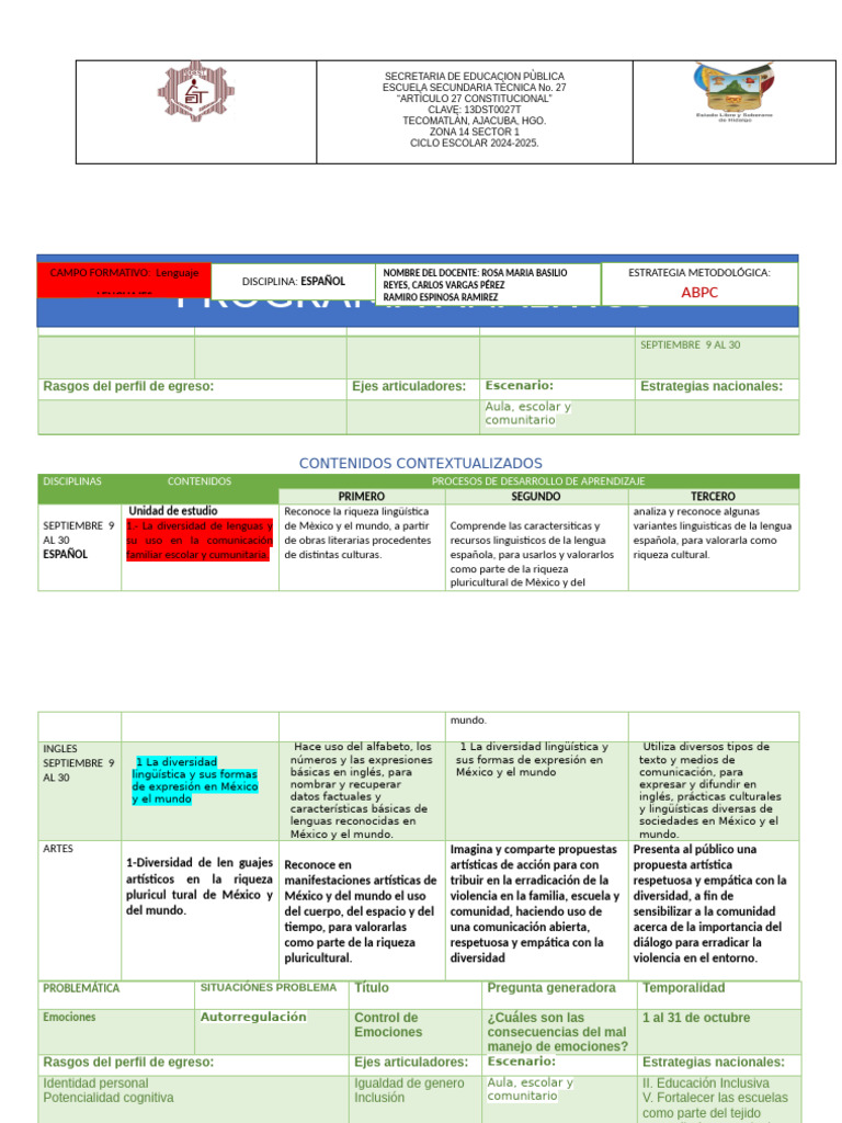 Plan de Estudios 2024-2025 para Secundaria | PDF | Comunicación | Las ...