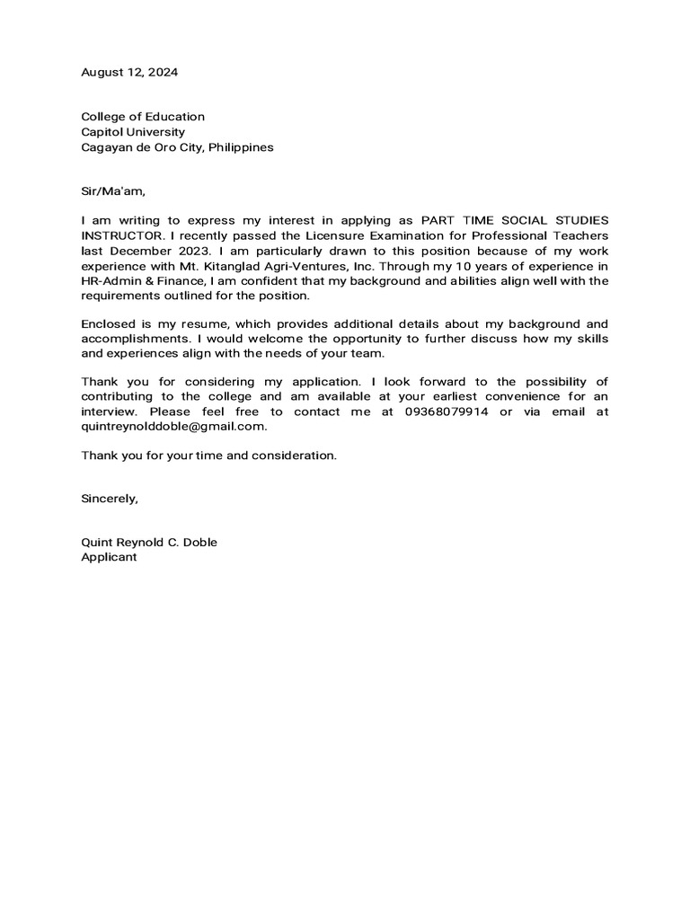 application letter - CU | PDF
