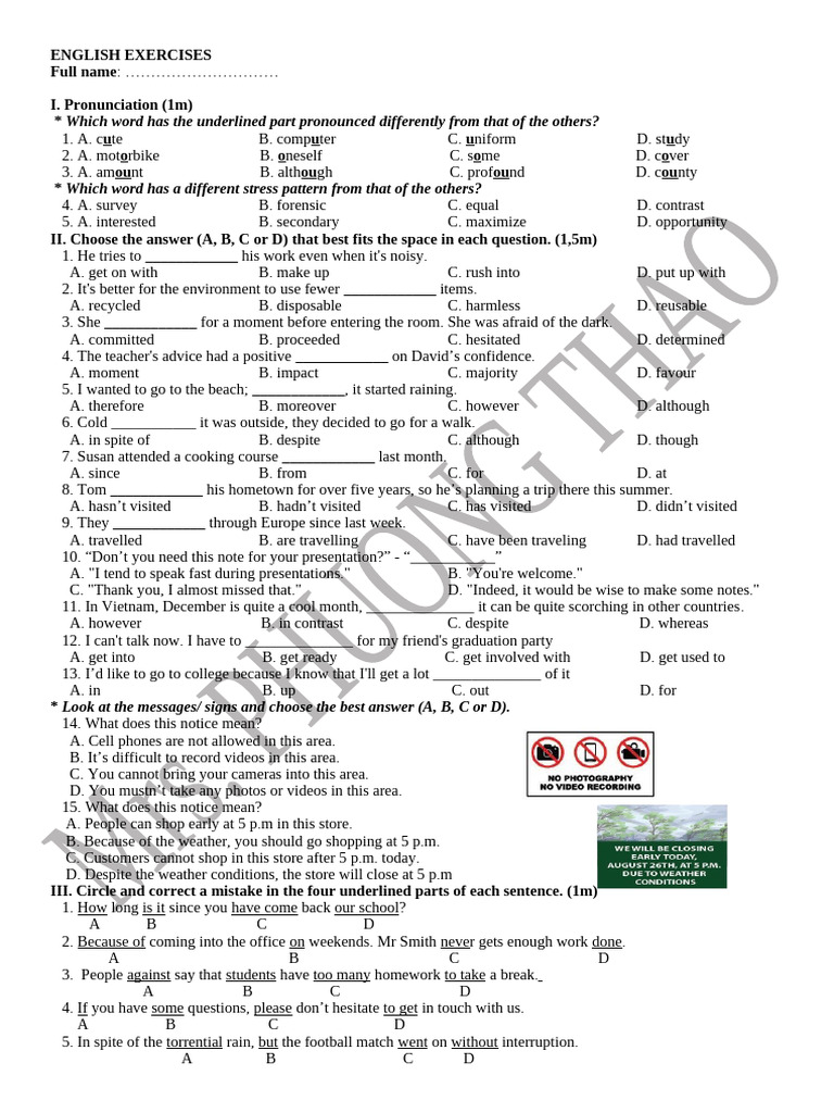 English Language Exercises for Students | PDF | Time Management ...