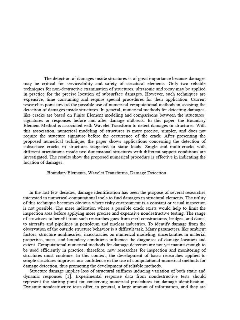 Boundary Element and Wavelet Transform Methods For Damage Detection in ...