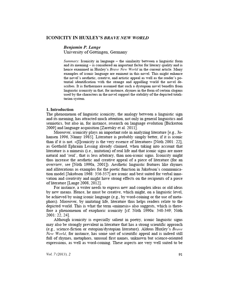 Iconicity in Huxley's Brave New World | PDF | Phonetics | Linguistics
