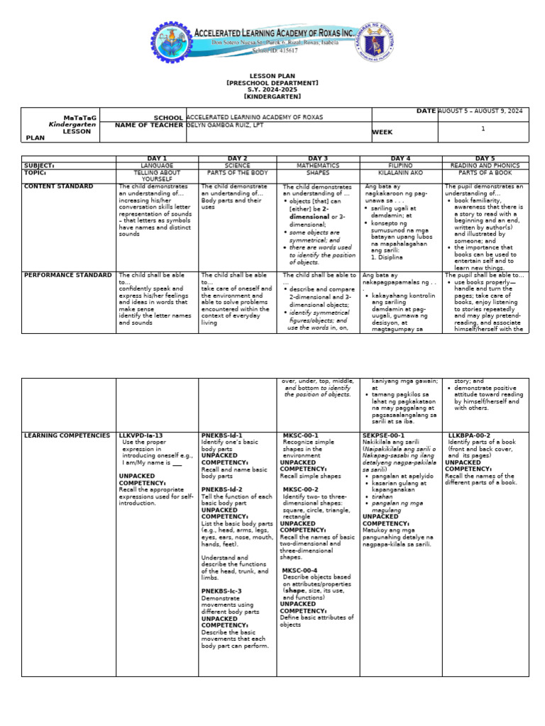 Lesson Plan 1STQ | PDF | Phonics | Shape