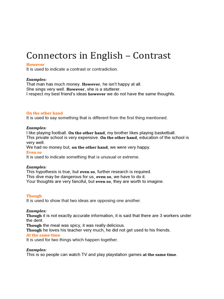 Contrast Connectors in English | PDF