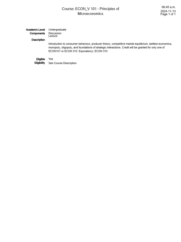 ECON V 101 - Principles of Microeconomics | PDF