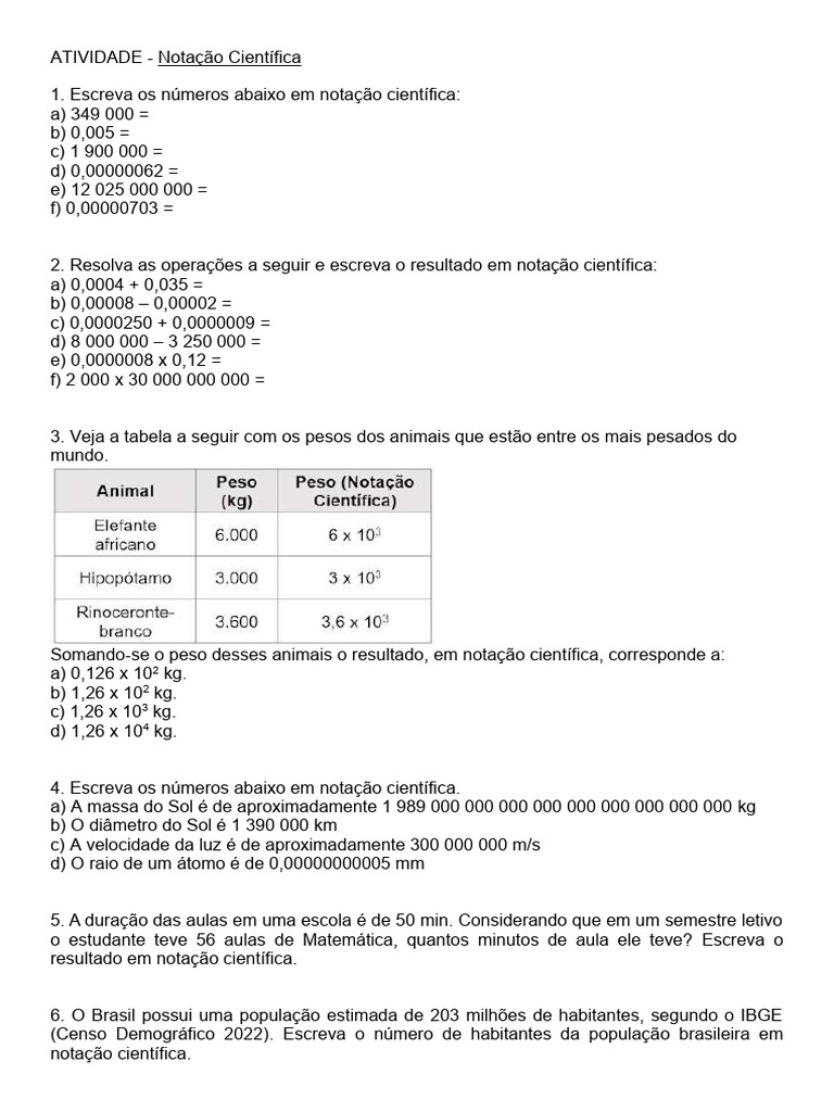 Atividade de Notação Científica | PDF