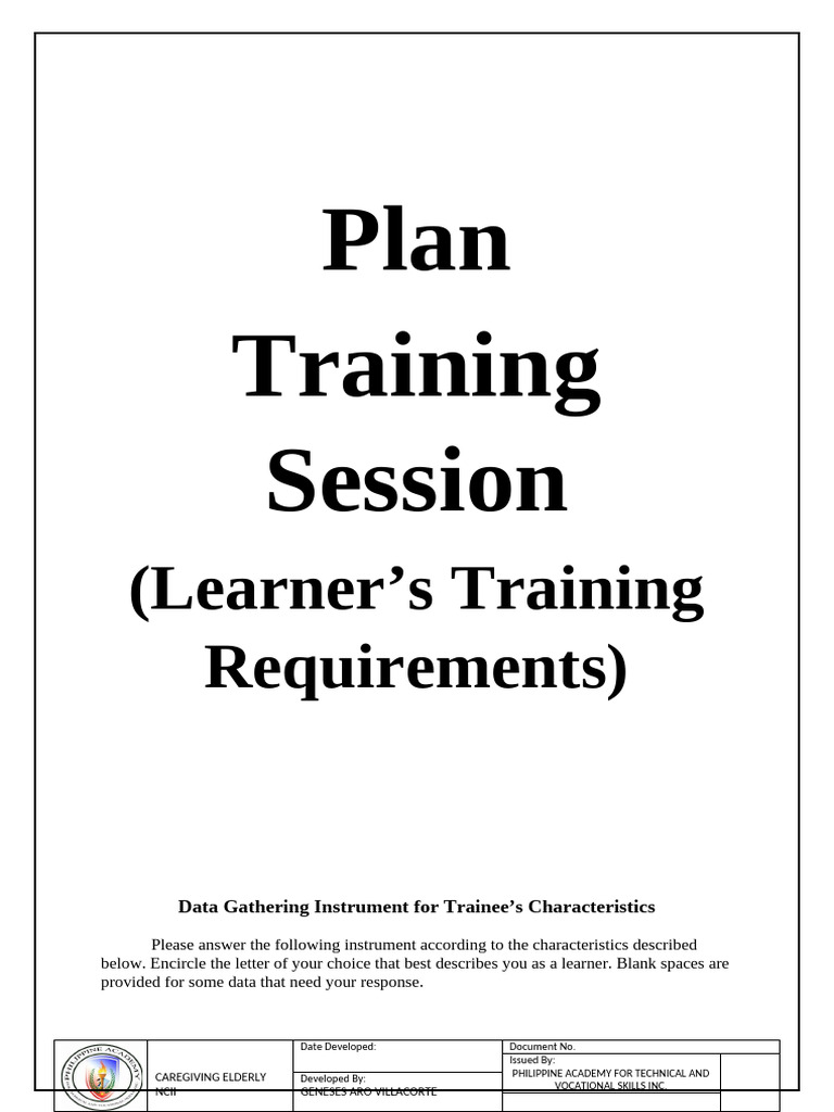 Module 1 - Plan Training Session - Learners Training Requirements | PDF ...