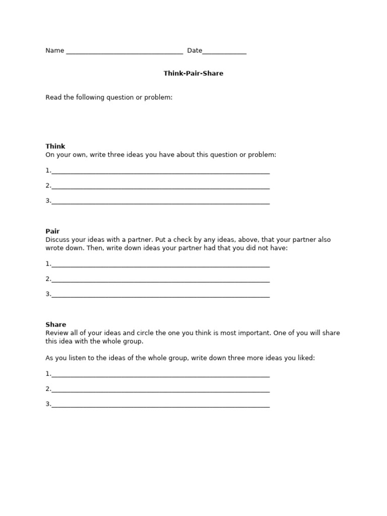Think-Pair-Share Template | PDF