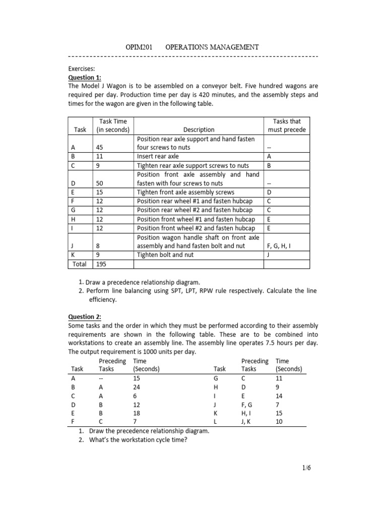 Assembly Line Optimization Exercises | PDF | Screw | Nut (Hardware)