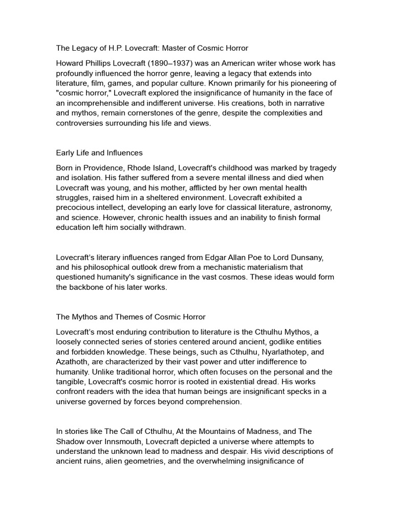 The Legacy of H.P Lovecraft | PDF | H. P. Lovecraft | Cthulhu Mythos
