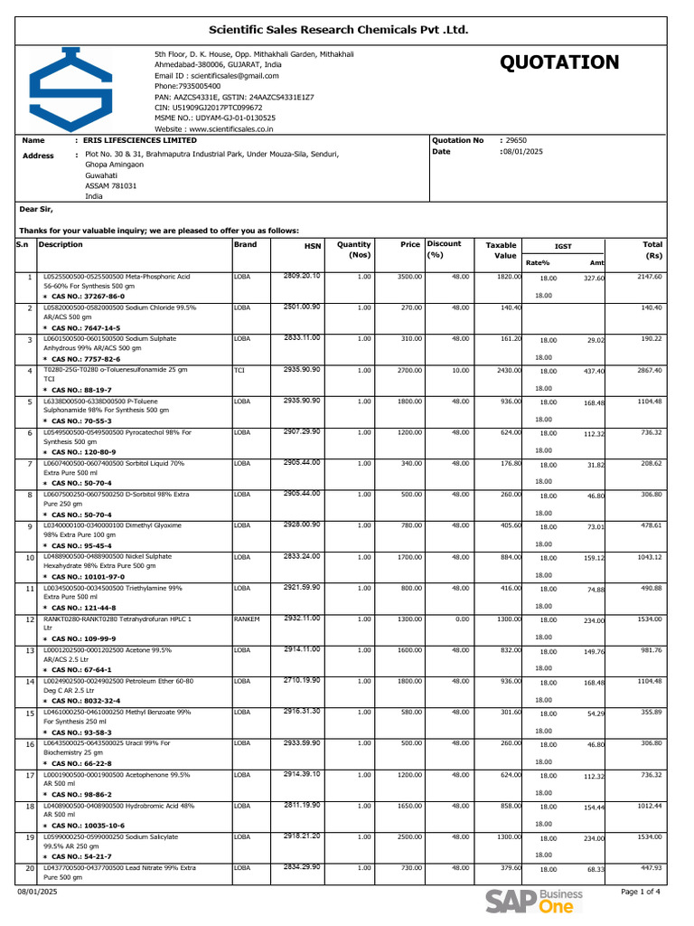 Sales Quotation - 29650 | PDF | Chemical Substances | Chemical Compounds