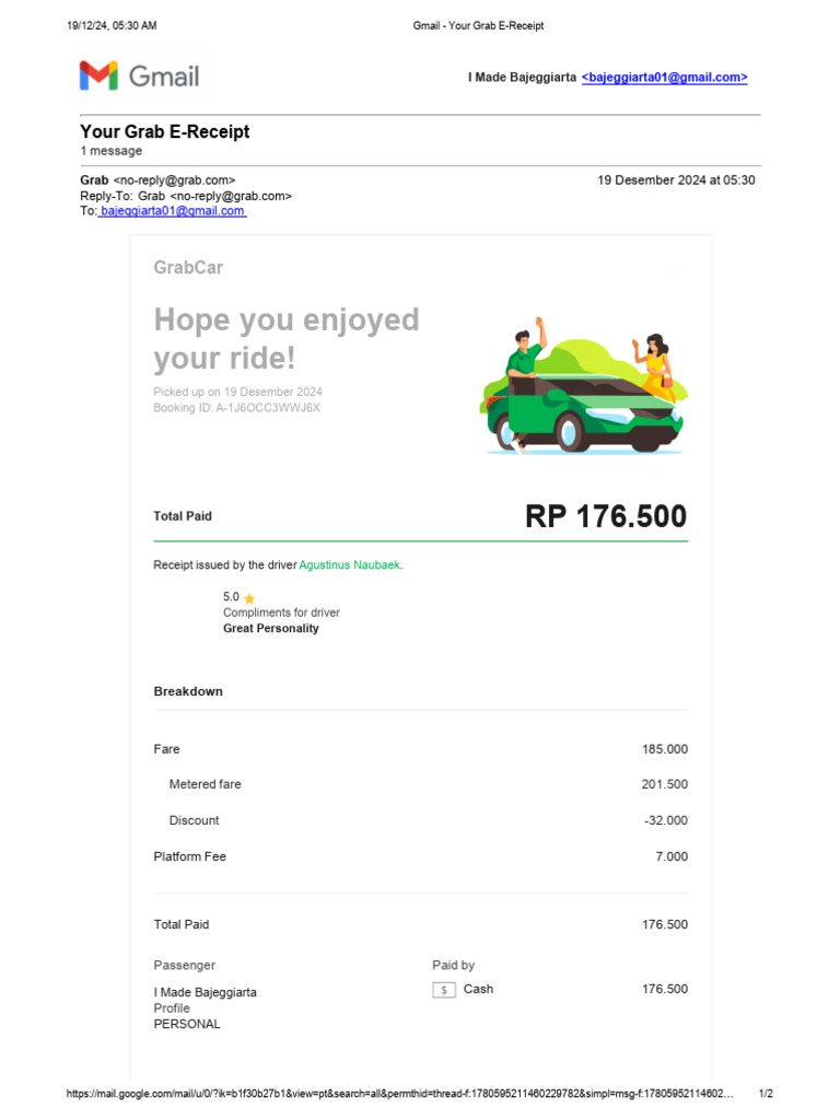 Grab E-Receipt for Ride on Dec 19 | PDF