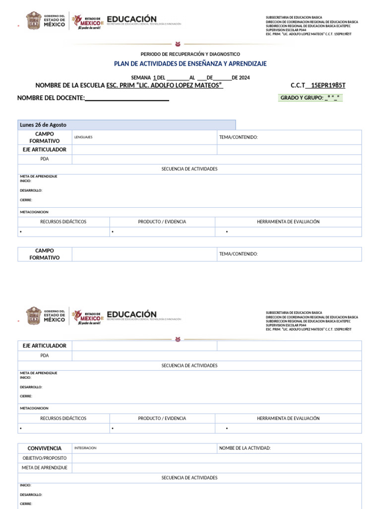 Formato Planeacion | PDF | Evaluación | Educación primaria
