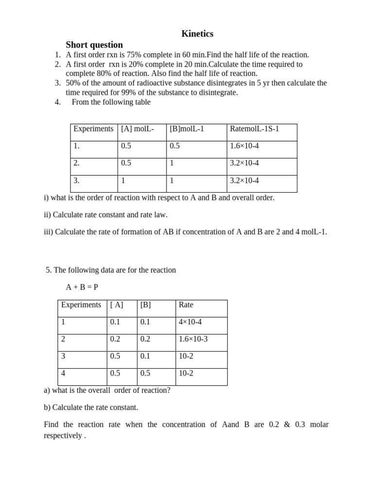 Share Kinetics For Practise Question 1 | PDF | Reaction Rate | Chemical ...