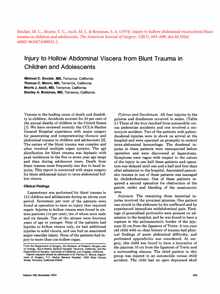Sinclair1974 - Injury To Hollow Abdominal Viscera From Blunt Trauma in ...