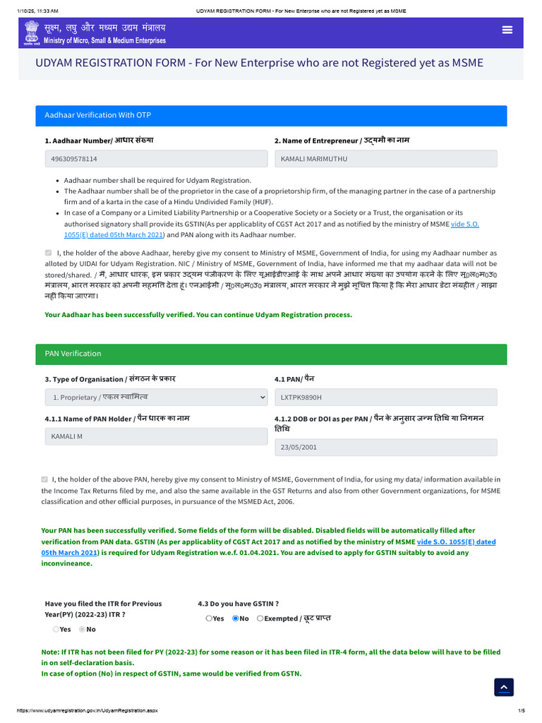 Udyam Registration for New MSMEs | PDF