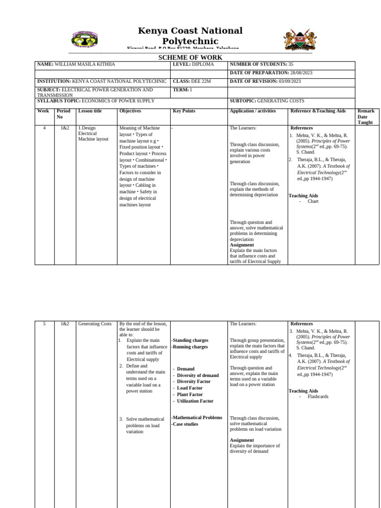Scheme of Work Emi | PDF | Electrical Conductor | Electric Power ...