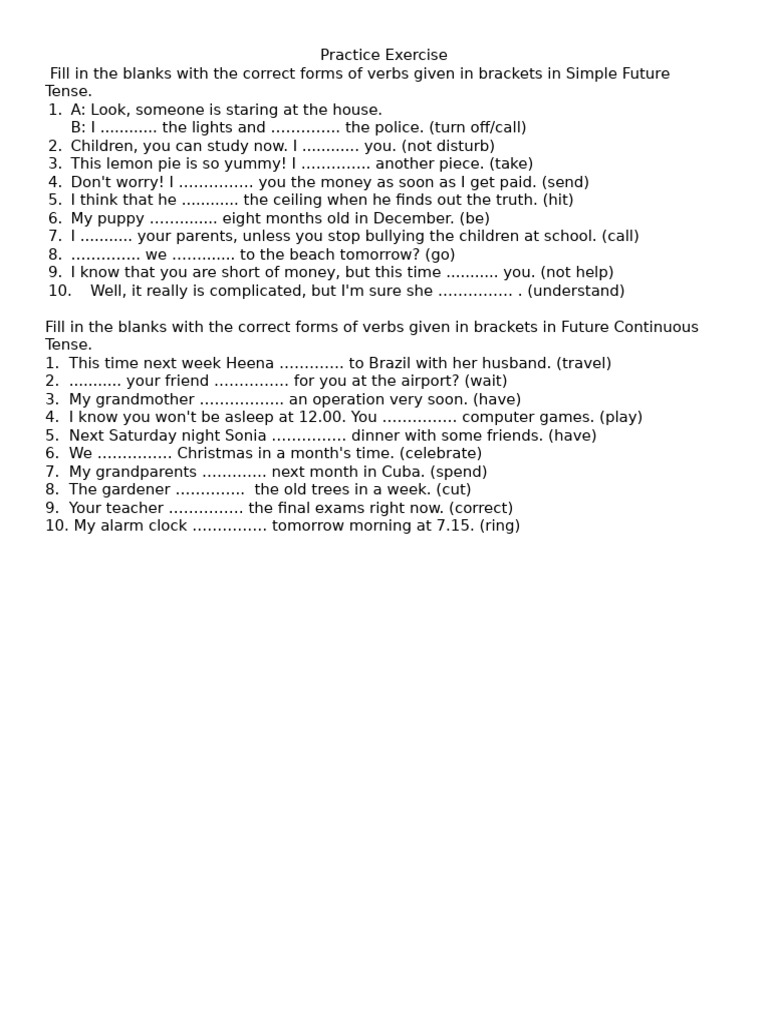Future Tense Practice Exercises | PDF