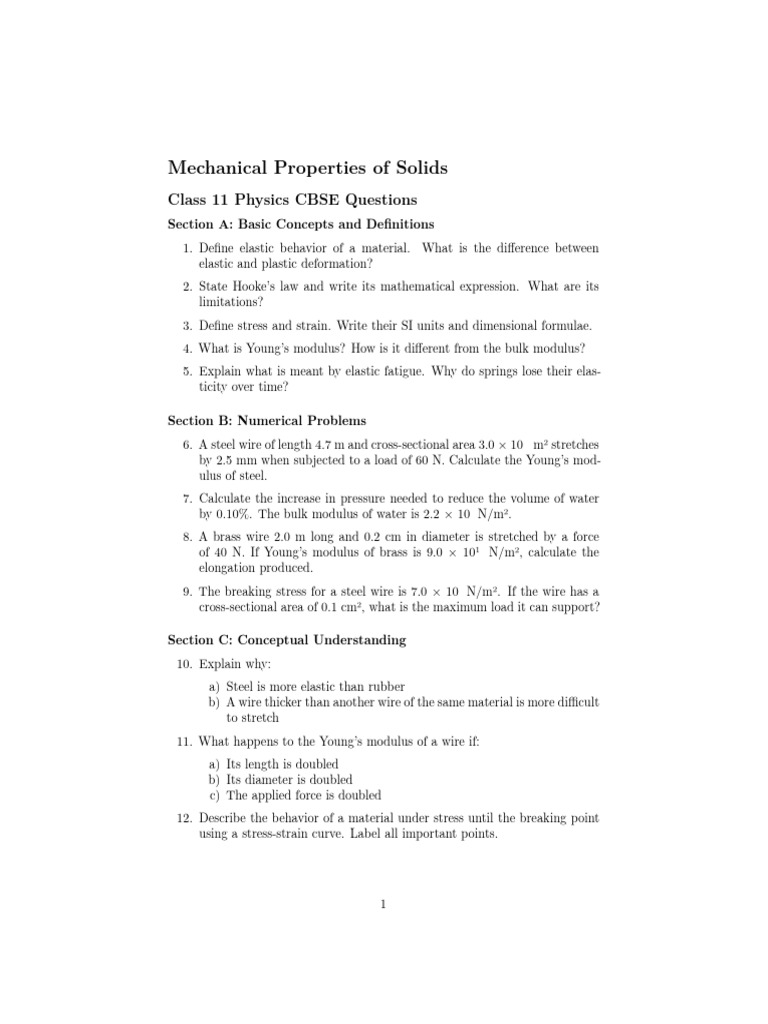 physics-questions | PDF | Young's Modulus | Elasticity (Physics)