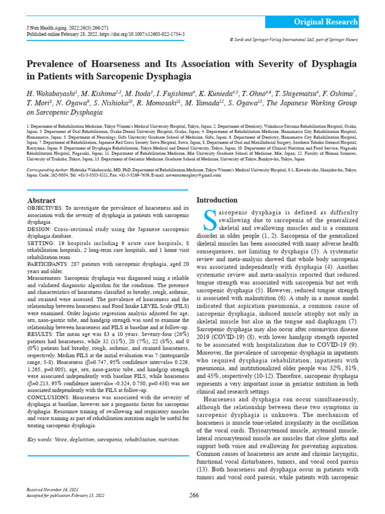Hoarseness and Dysphagia in Sarcopenia | PDF | Medical Specialties ...
