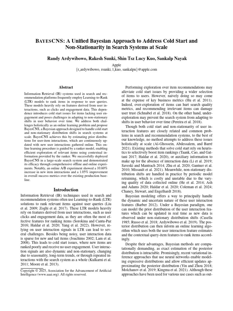 BayesCNS: A Unified Bayesian Approach To Address Cold Start and Non ...