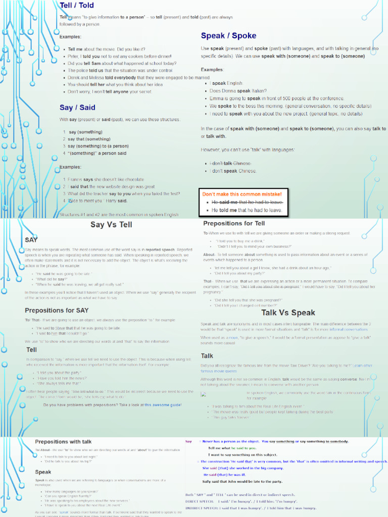 Speak Say Tell | PDF