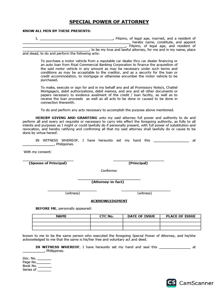 Power Of Attorney For Auto Salenull