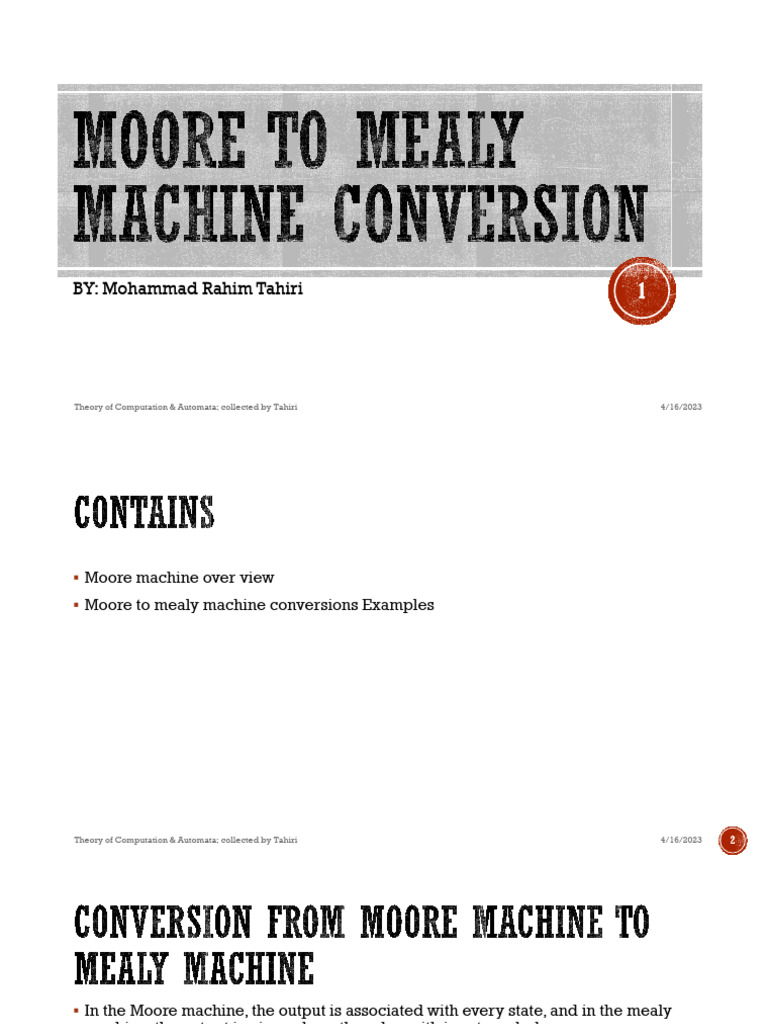 Converting Moore to Mealy Machines | PDF | Theory Of Computation ...
