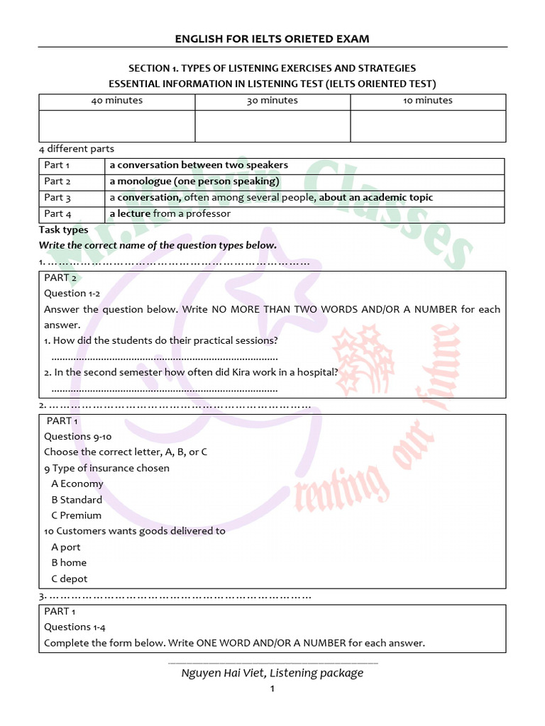 IELTS Listening Test Strategies Guide | PDF | International English ...
